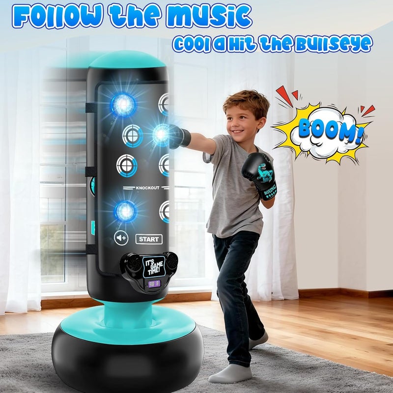 JUOIFIP Punching Bag for Kids, 66 Inch Inflatable Boxing Bag with Boxing Gloves, Kid Boxing Set with Scoring, Light, Music, Stand Kids Punching Bag Toy for Age 4-12, for Practicing Karate, Taekwondo, MMA - Image 2